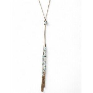 Romolo Lariat Necklace Gold Tassel Blue Beaded Adjustable NWT